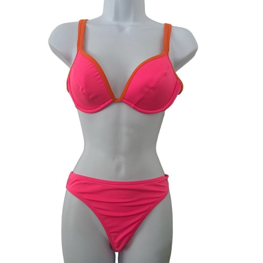 KATE SPADE Underwire Contrast NWT
Trim Bikini Swimsuit  Radiant
Pink Orange